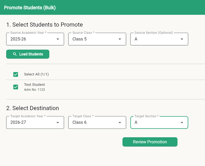 SchoolPulse Student Promotion